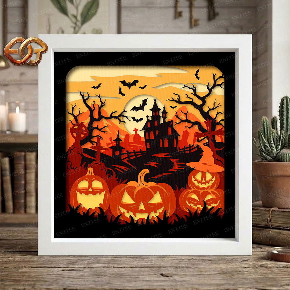 Haunted House Shadow Box SVG for Cricut | 3D Layered SVG Paper Cut Light Template 2