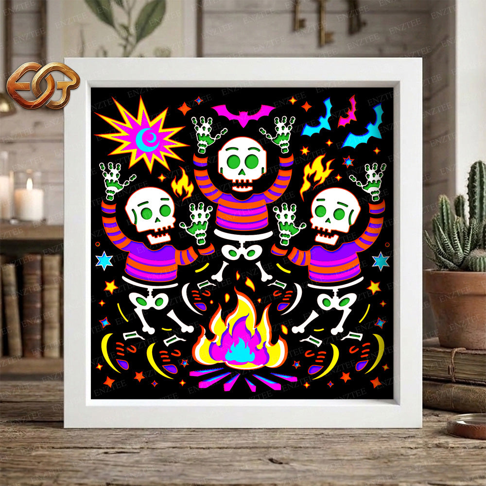 Dancing Skeletons Shadow Box SVG for Cricut | 3D Layered SVG Paper Cut Light Template