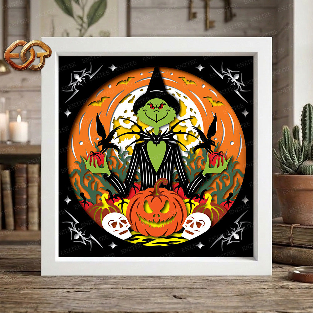 Green Witch Shadow Box SVG for Cricut | 3D Layered SVG Paper Cut Light Template 3