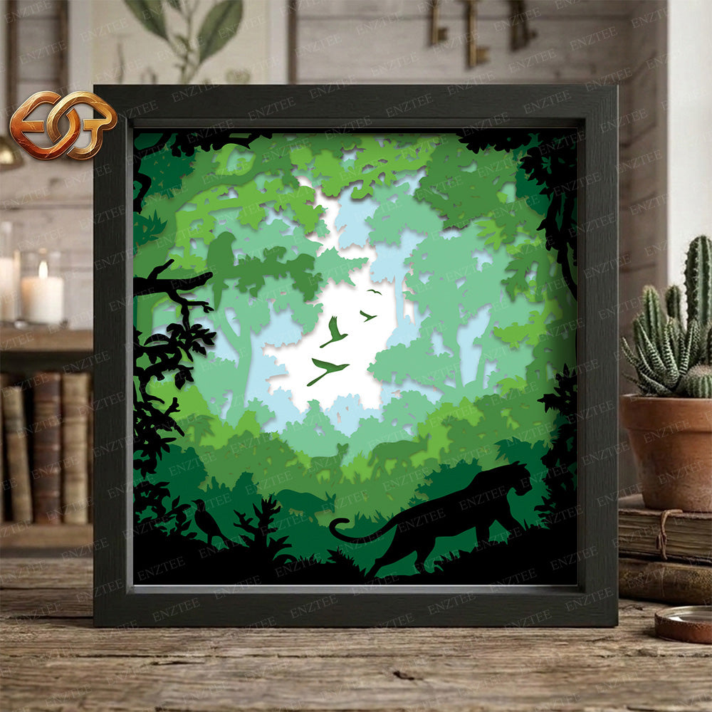 Forest Landscape Shadow Box SVG for Cricut | 3D Layered SVG Paper Cut Light Box Template