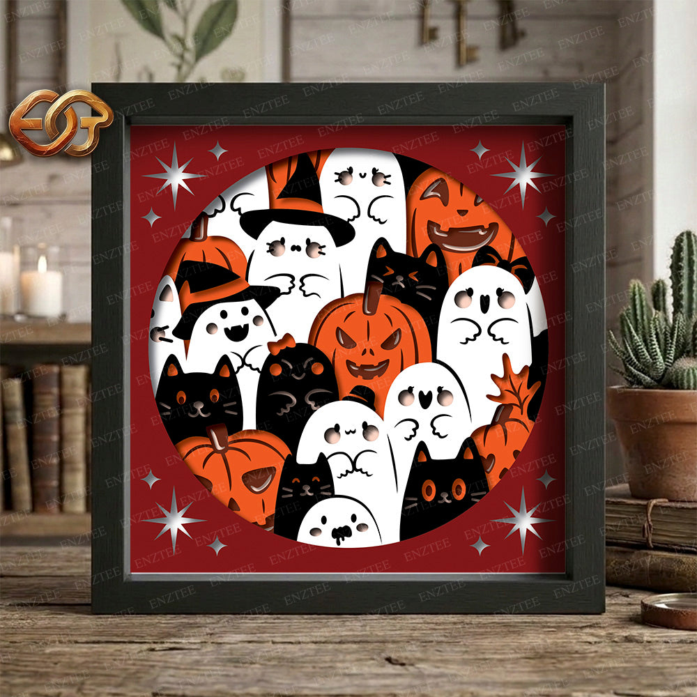 Boo Halloween Shadow Box SVG for Cricut | 3D Layered SVG Paper Cut Light Template 2