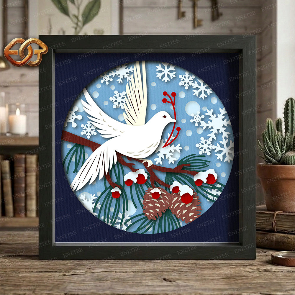 Christmas Dove Shadow Box SVG for Cricut | 3D Layered SVG Paper Cut Light Box Template