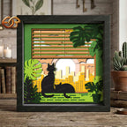 Cat on the balcony Shadow Box SVG for Cricut | 3D Layered SVG Paper Cut Light Template