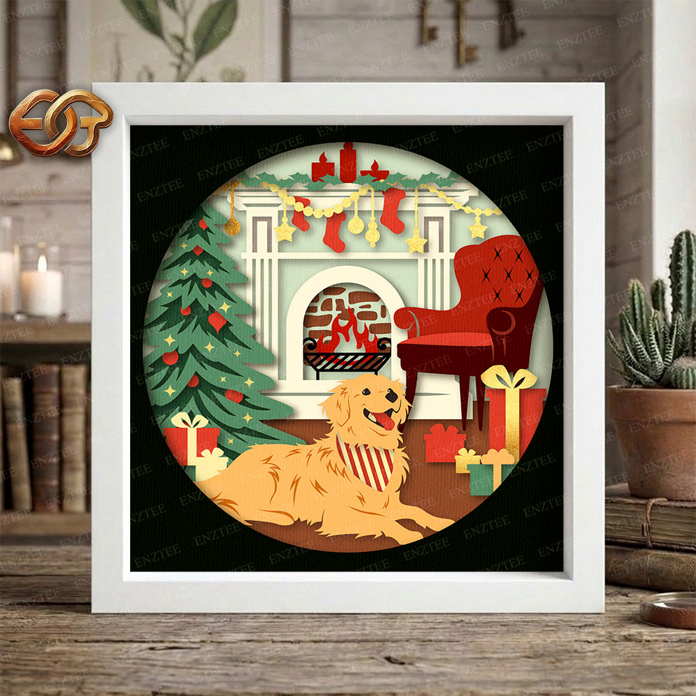Christmas Dog Shadow Box SVG for Cricut | 3D Layered SVG Paper Cut Light Box Template