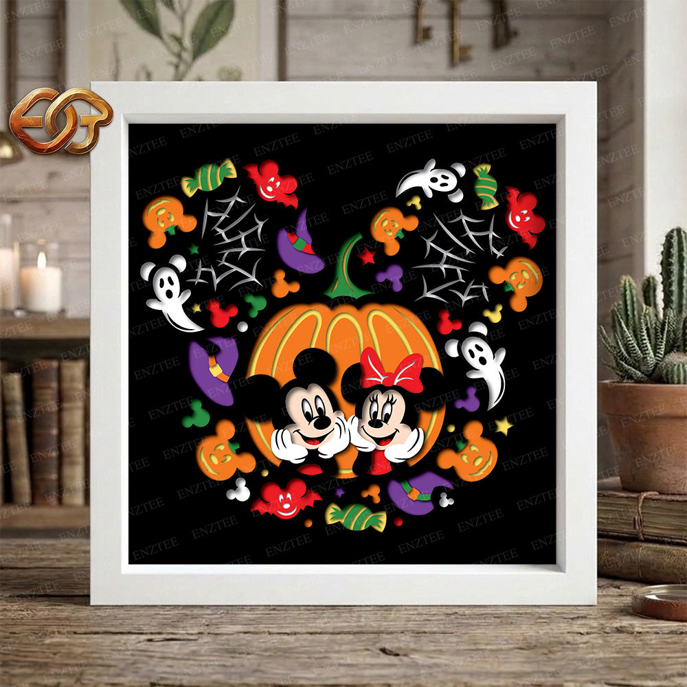 Pumpkin Mouse Couple Shadow Box SVG for Cricut | 3D Layered SVG Paper Cut Light Template 6
