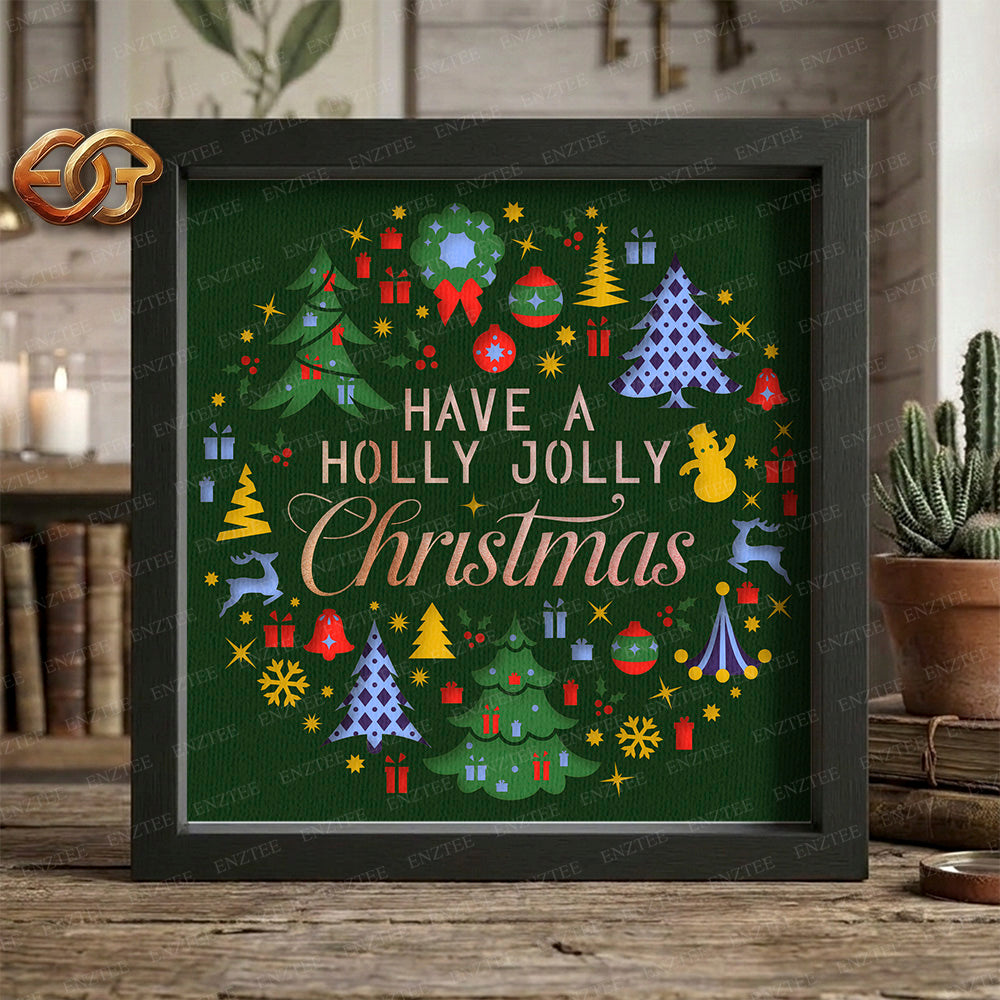 A Holly Jolly Christmas Shadow Box SVG for Cricut | 3D Layered SVG Paper Cut Light Box Template