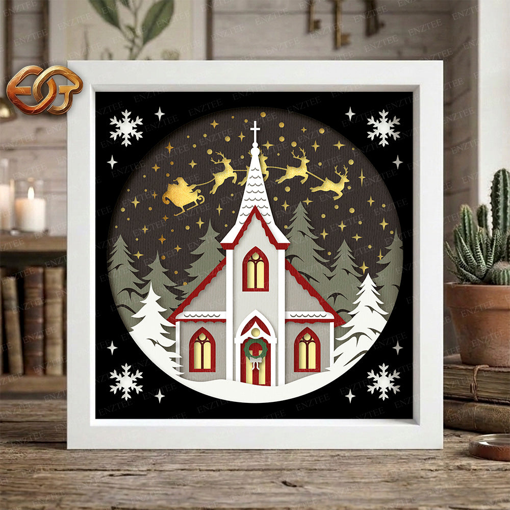 Christmas Church Shadow Box SVG for Cricut | 3D Layered SVG Paper Cut Light Box Template 2