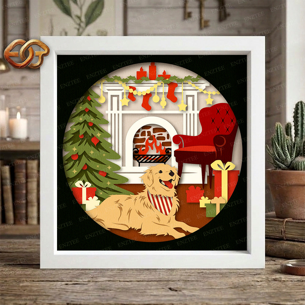 Christmas Dog Shadow Box SVG for Cricut | 3D Layered SVG Paper Cut Light Box Template