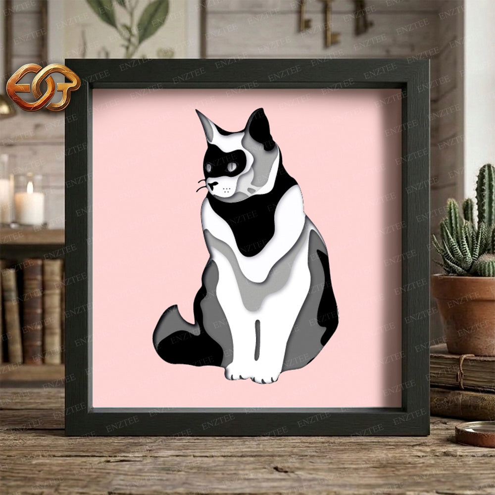 Cat Shadow Box SVG for Cricut | 3D Layered SVG Paper Cut Light Template