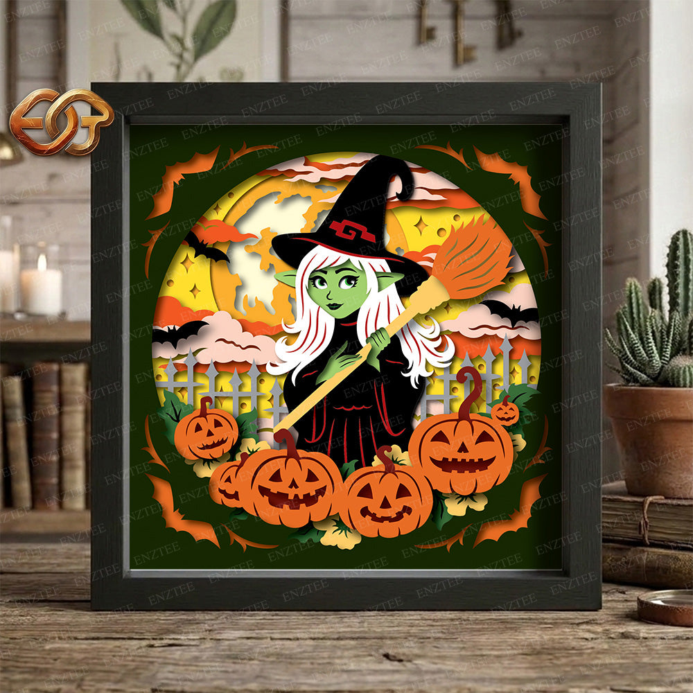 Halloween Witch Shadow Box SVG for Cricut | 3D Layered SVG Paper Cut Light Template