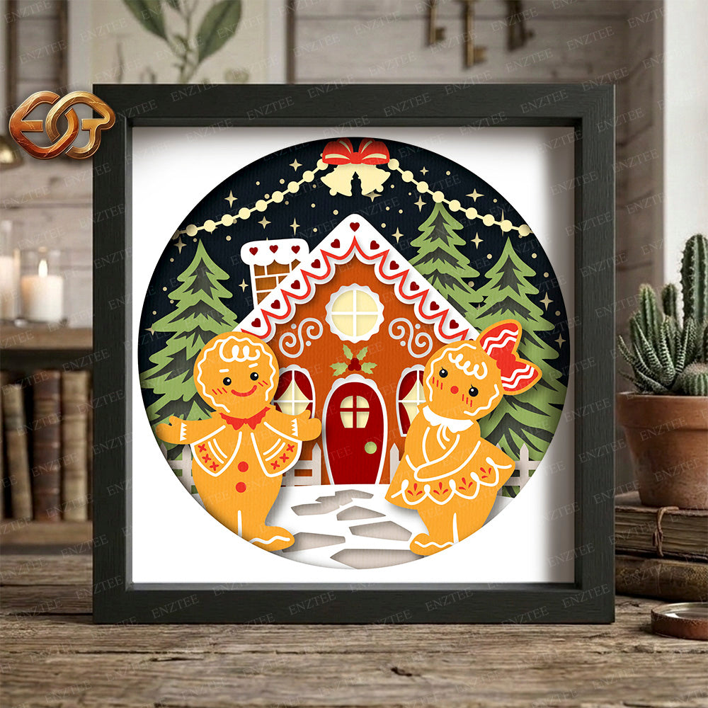 Christmas Gingerbread Shadow Box SVG for Cricut | 3D Layered SVG Paper Cut Light Template 1