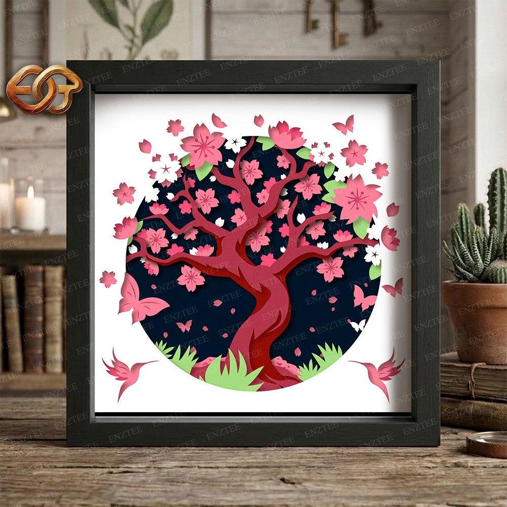 Cherry Blossom Shadow Box SVG for Cricut | 3D Layered SVG Paper Cut Light Template