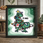 Christmas Dinosaur Shadow Box SVG for Cricut | 3D Layered SVG Paper Cut Light Box Template