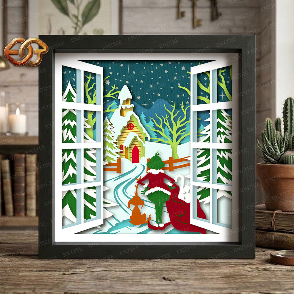 Cozy Winter Window View Shadow Box SVG for Cricut | 3D Layered SVG Paper Cut Light Template 8