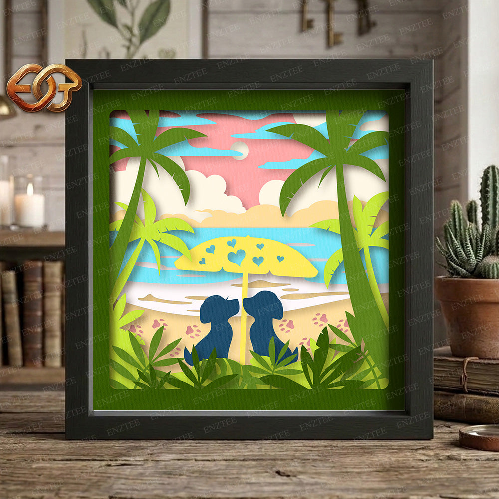 Dog Couple Shadow Box SVG for Cricut | 3D Layered SVG Paper Cut Light Template