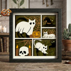 Ghost cats Shadow Box SVG for Cricut | 3D Layered SVG Paper Cut Light Template