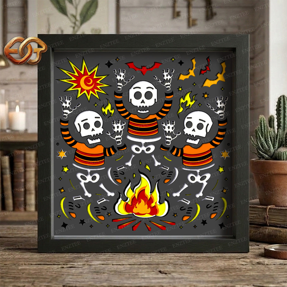 Dancing Skeletons Shadow Box SVG for Cricut | 3D Layered SVG Paper Cut Light Template