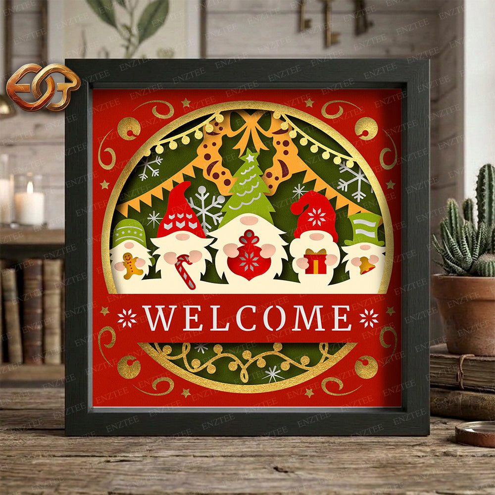 Christmas Gnome Shadow Box SVG for Cricut | 3D Layered SVG Paper Cut Light Template 1