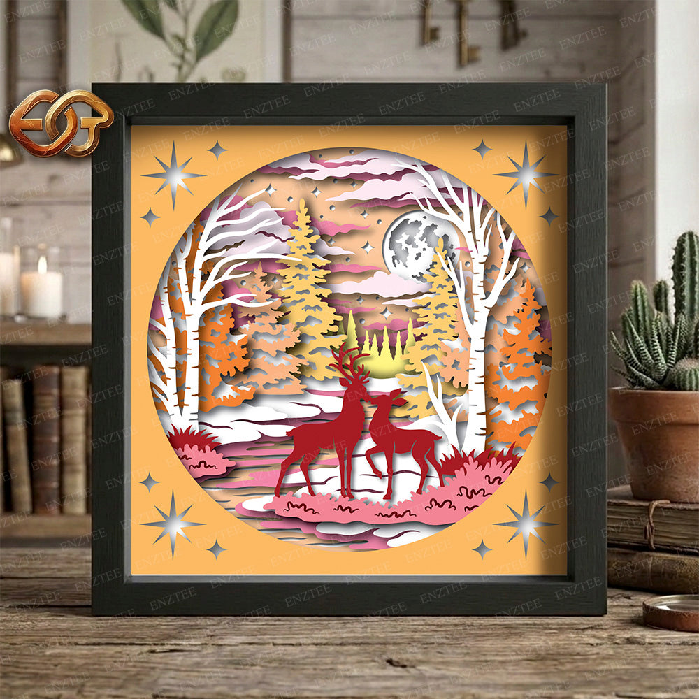 Christmas Deer Shadow Box SVG for Cricut | 3D Layered SVG Paper Cut Light Box Template