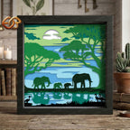 Elephant Shadow Box SVG for Cricut | 3D Layered SVG Paper Cut Light Template