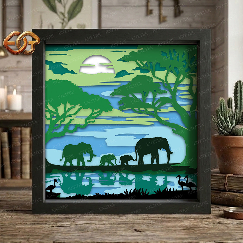 Elephant Shadow Box SVG for Cricut | 3D Layered SVG Paper Cut Light Template