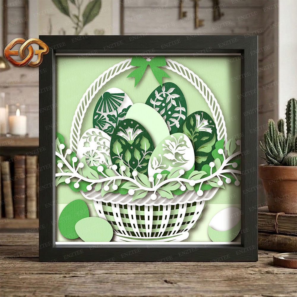 Easter egg basket Shadow Box SVG for Cricut | 3D Layered SVG Paper Cut Light Template