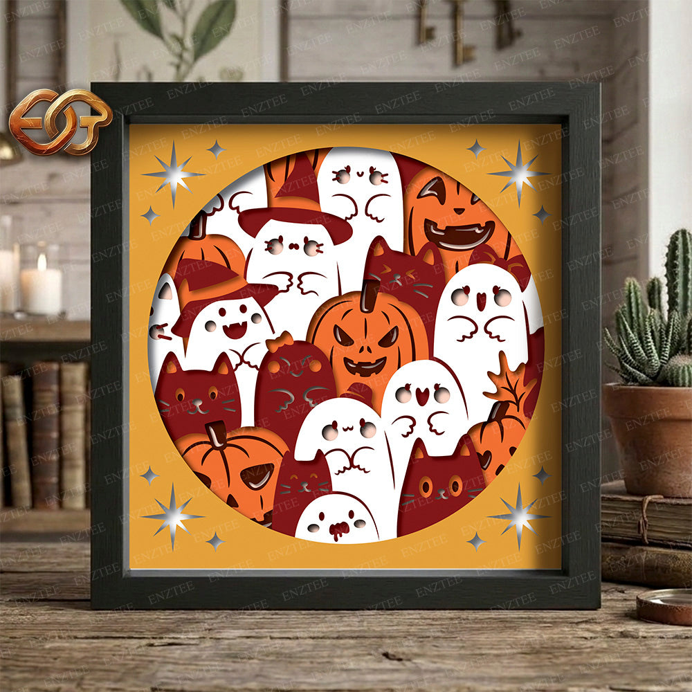 Boo Halloween Shadow Box SVG for Cricut | 3D Layered SVG Paper Cut Light Template 2