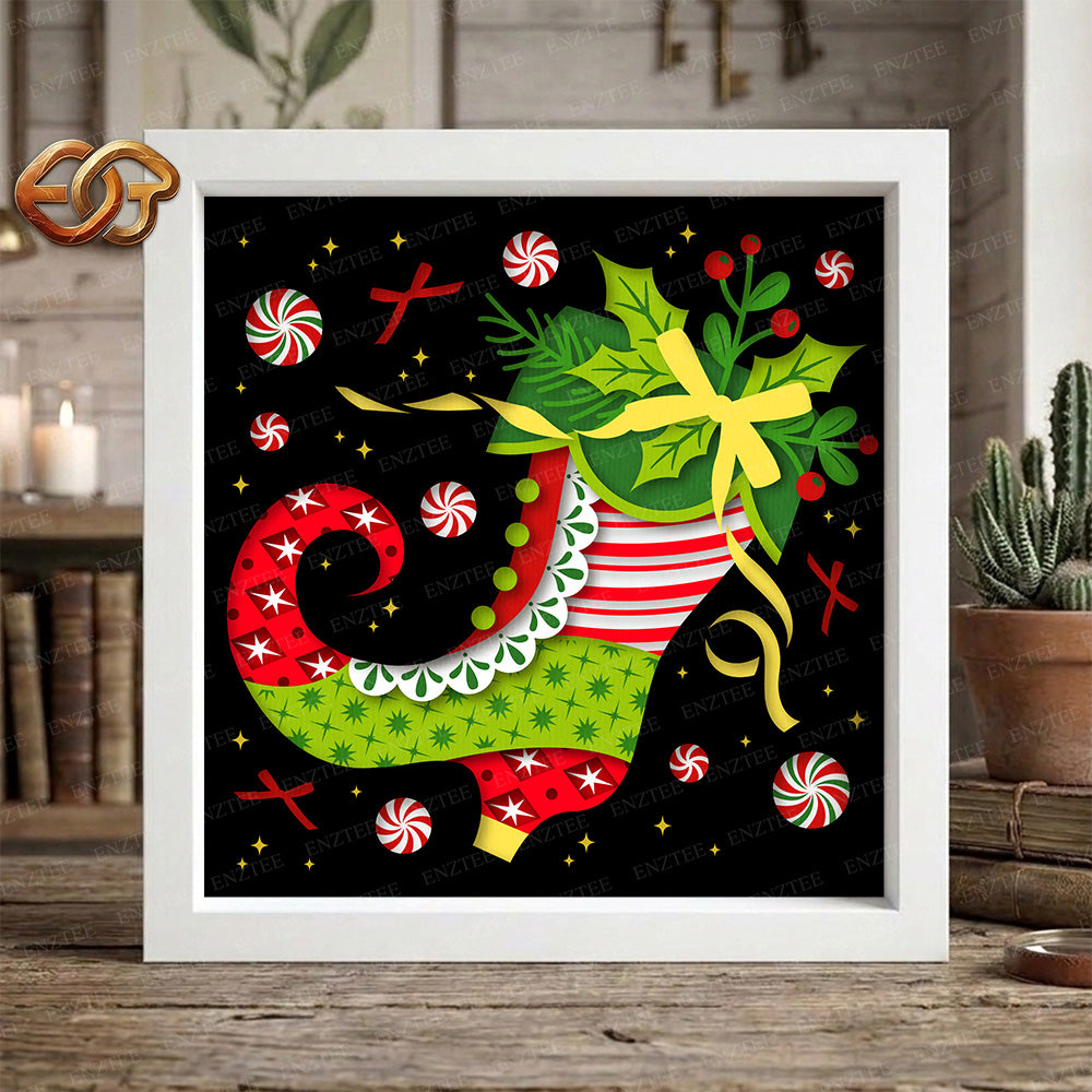 Elf Shoe Shadow Box SVG for Cricut | 3D Layered SVG Paper Cut Light Template
