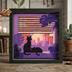 Cat on the balcony Shadow Box SVG for Cricut | 3D Layered SVG Paper Cut Light Template