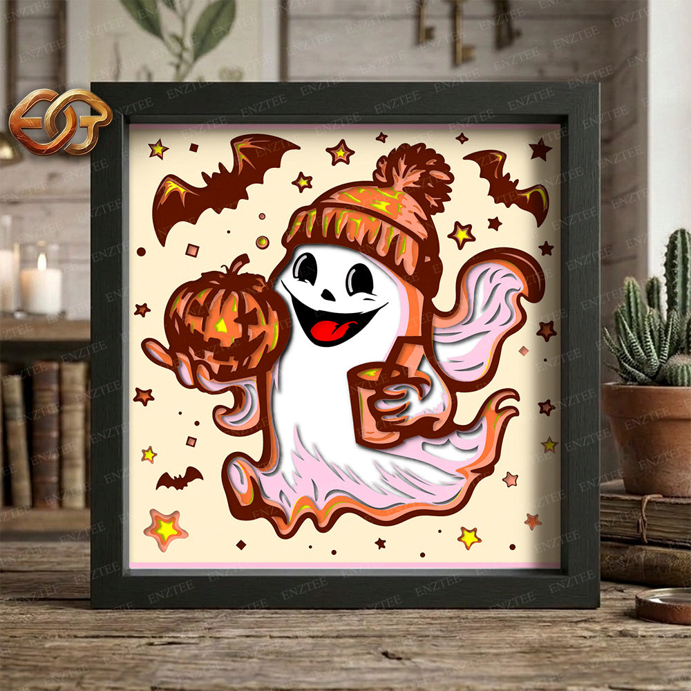 Boo Halloween Shadow Box SVG for Cricut | 3D Layered SVG Paper Cut Light Template 1