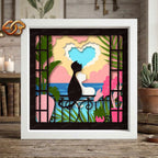 Cat Couple Shadow Box SVG for Cricut | 3D Layered SVG Paper Cut Light Template