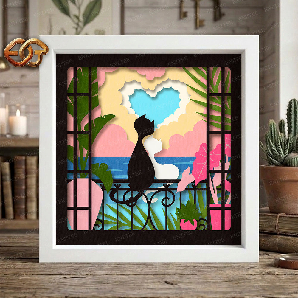 Cat Couple Shadow Box SVG for Cricut | 3D Layered SVG Paper Cut Light Template