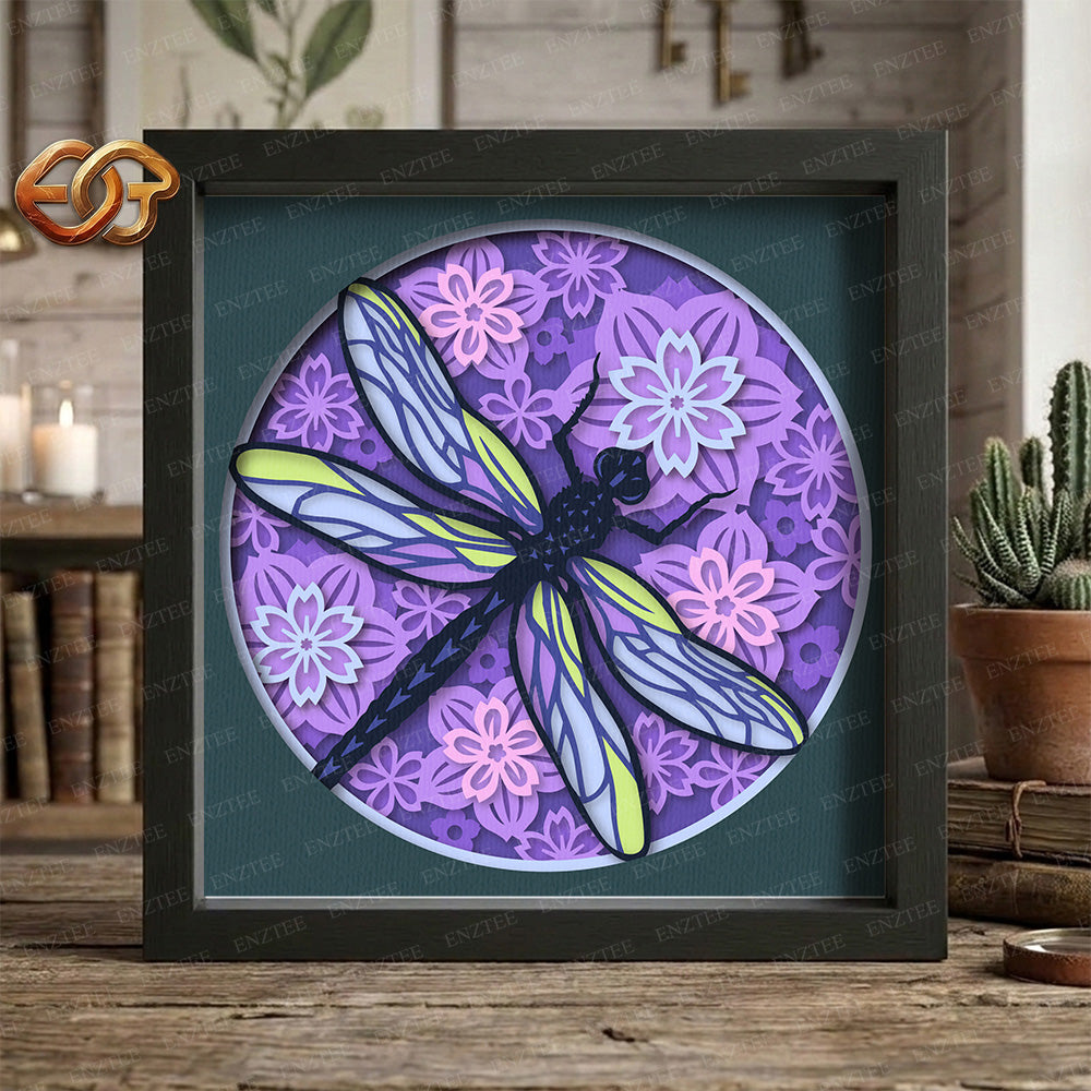 Dragonfly Shadow Box SVG for Cricut | 3D Layered SVG Paper Cut Light Template