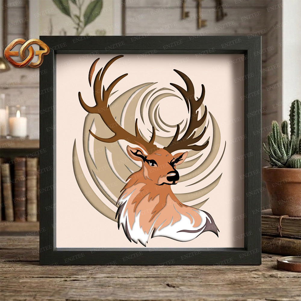 Deer Wall Art Shadow Box SVG for Cricut | 3D Layered SVG Paper Cut Light Template