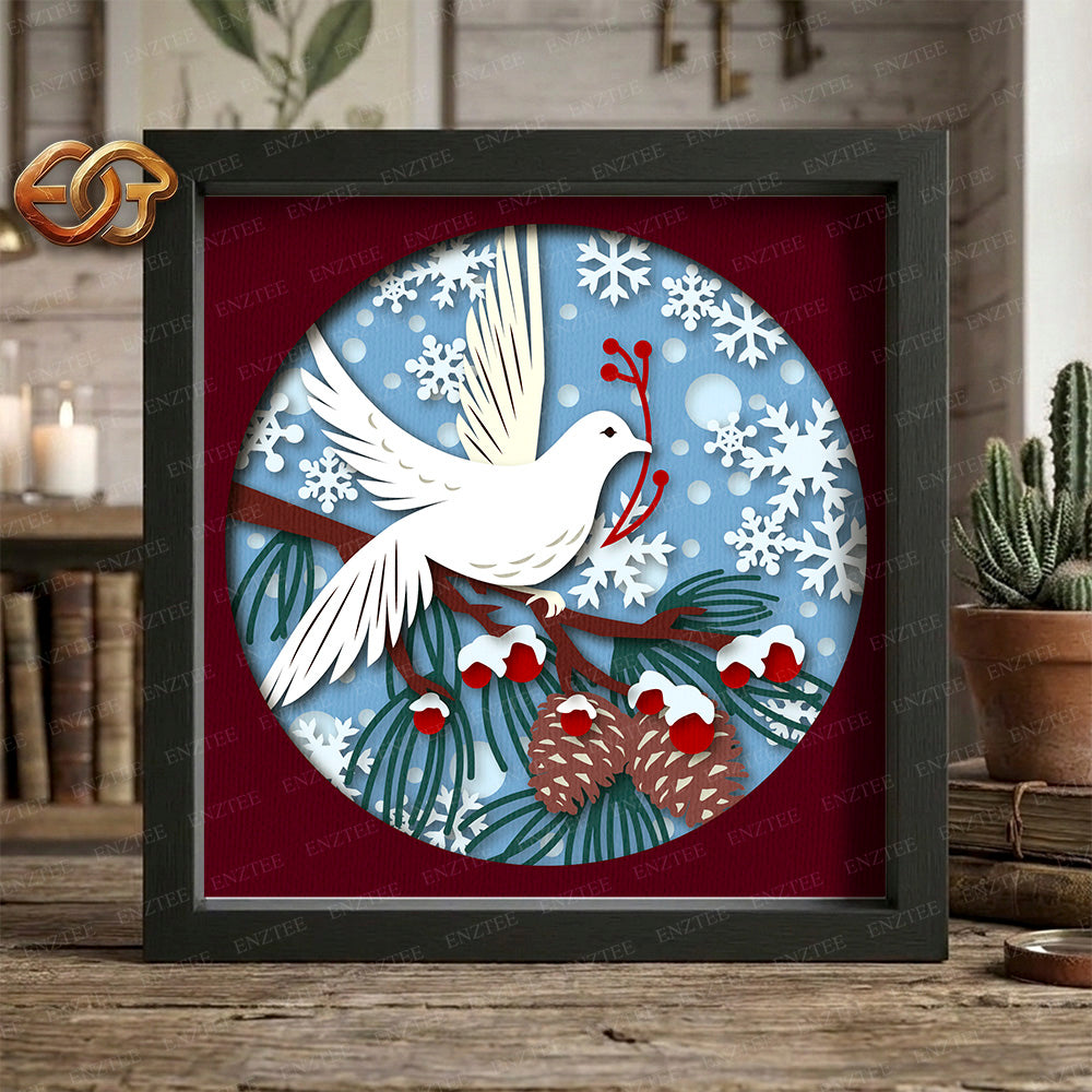 Christmas Dove Shadow Box SVG for Cricut | 3D Layered SVG Paper Cut Light Box Template