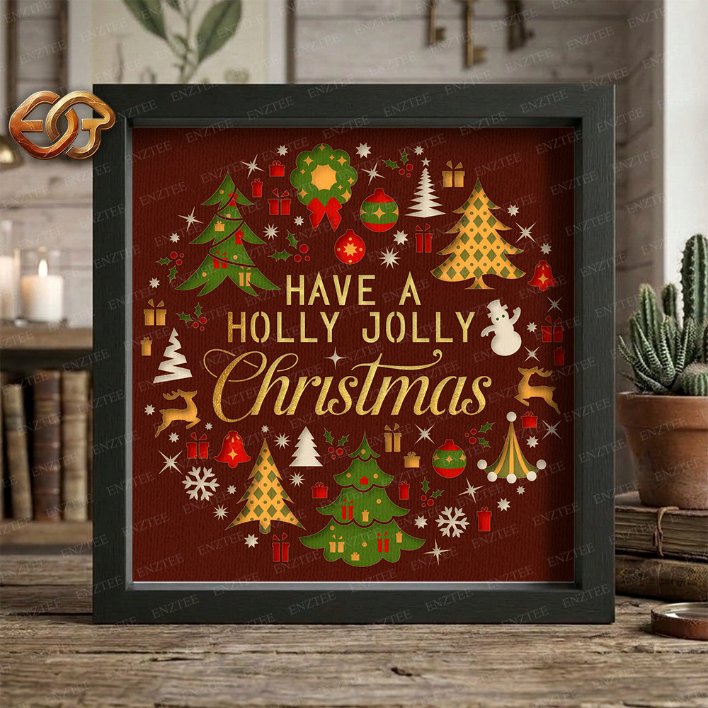 A Holly Jolly Christmas Shadow Box SVG for Cricut | 3D Layered SVG Paper Cut Light Box Template