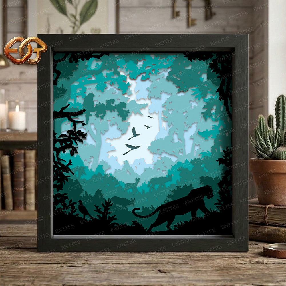 Forest Landscape Shadow Box SVG for Cricut | 3D Layered SVG Paper Cut Light Box Template