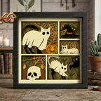 Ghost cats Shadow Box SVG for Cricut | 3D Layered SVG Paper Cut Light Template