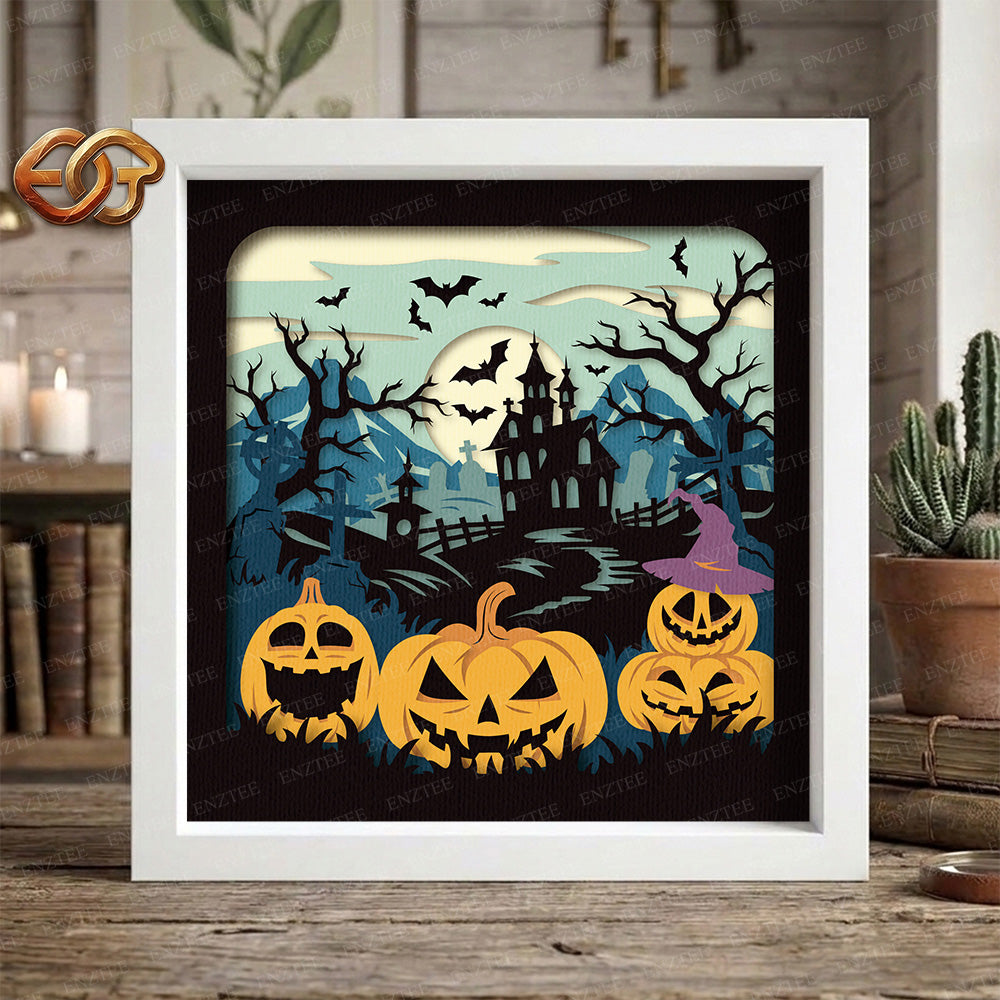Haunted House Shadow Box SVG for Cricut | 3D Layered SVG Paper Cut Light Template 2