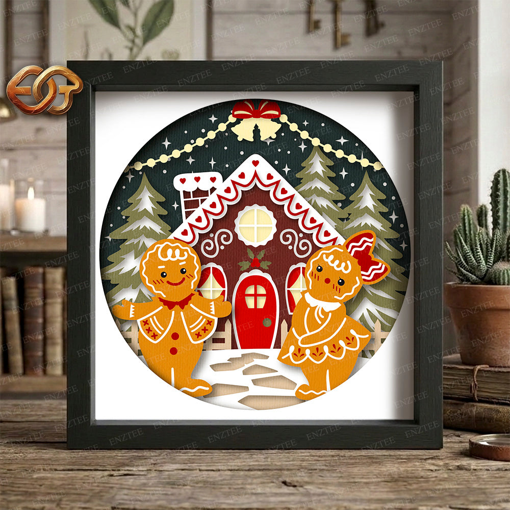 Christmas Gingerbread Shadow Box SVG for Cricut | 3D Layered SVG Paper Cut Light Template 1