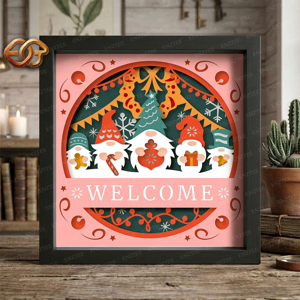 Christmas Gnome Shadow Box SVG for Cricut | 3D Layered SVG Paper Cut Light Template 1