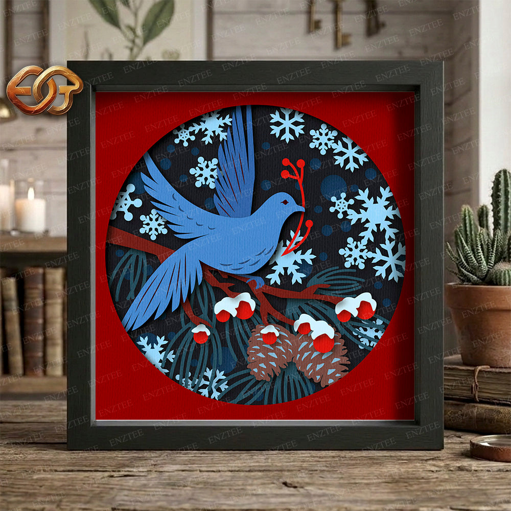 Christmas Dove Shadow Box SVG for Cricut | 3D Layered SVG Paper Cut Light Box Template