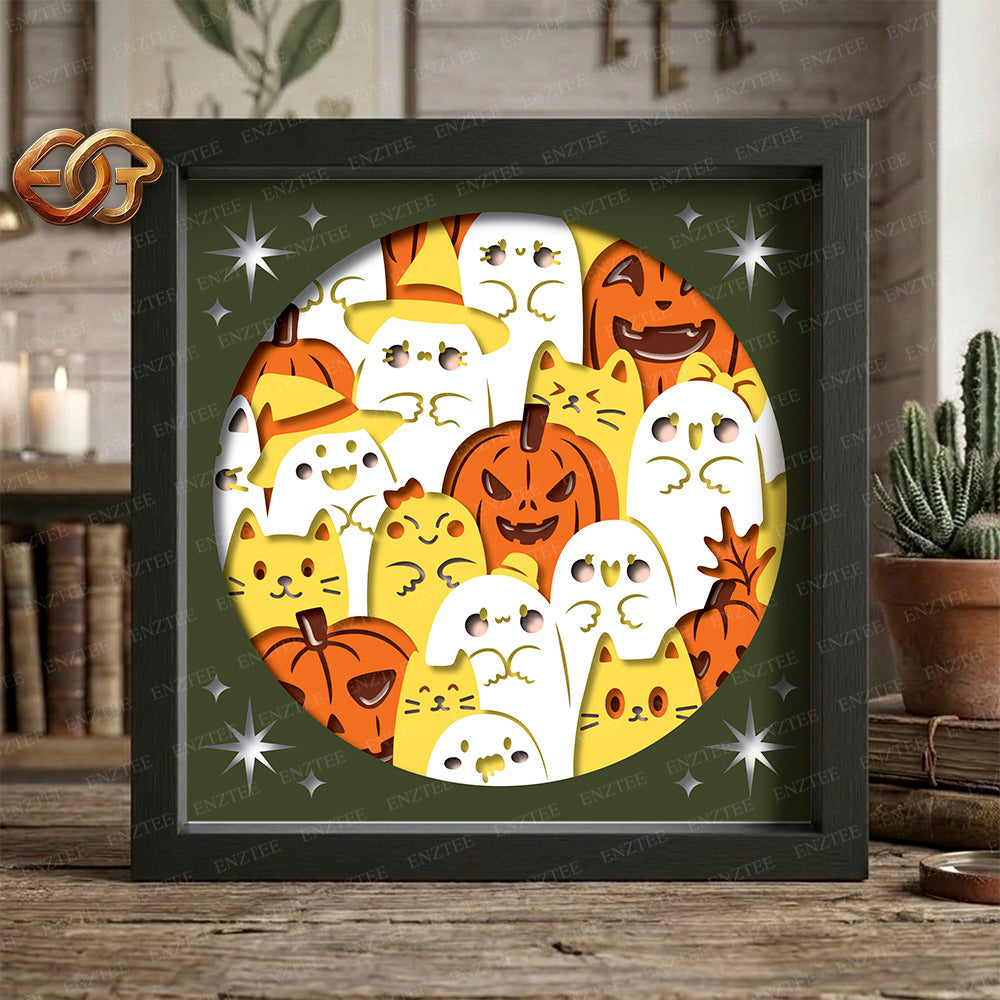 Boo Halloween Shadow Box SVG for Cricut | 3D Layered SVG Paper Cut Light Template 2