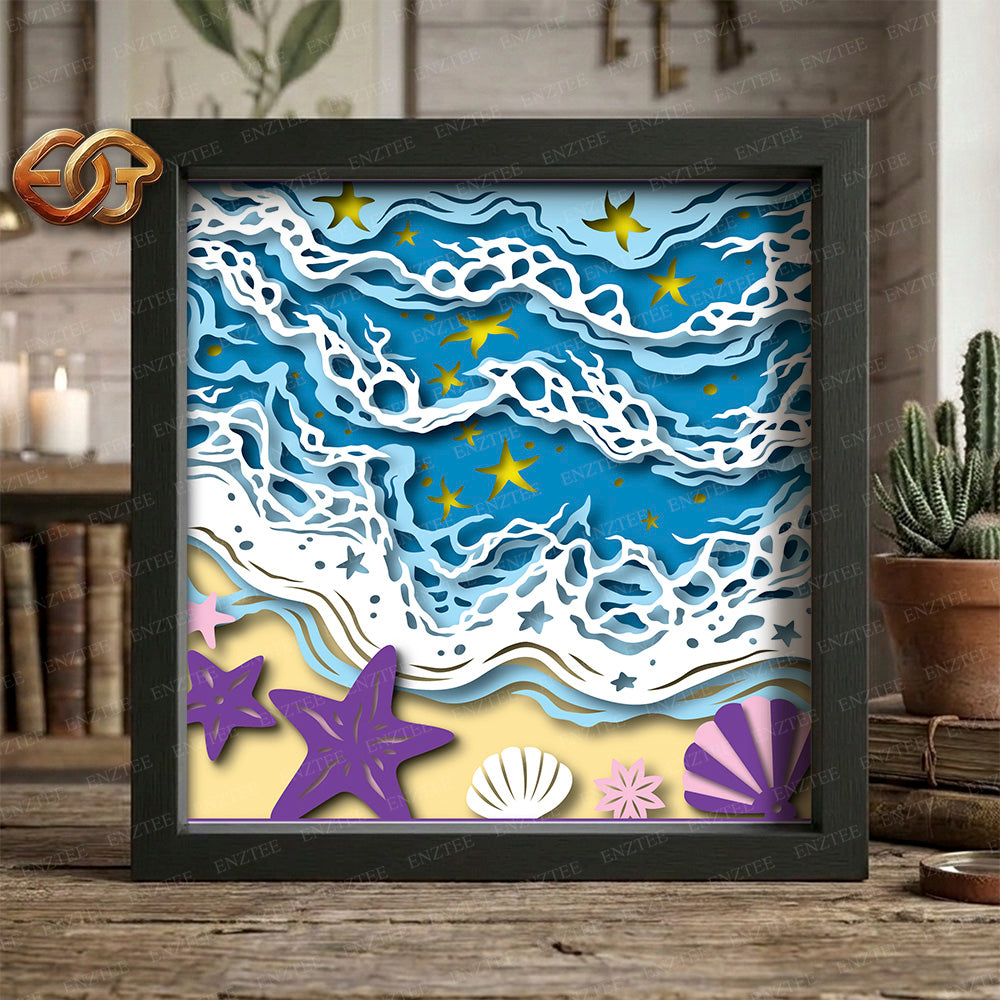 Beach Shadow Box SVG for Cricut | 3D Layered SVG Paper Cut Light Box Template