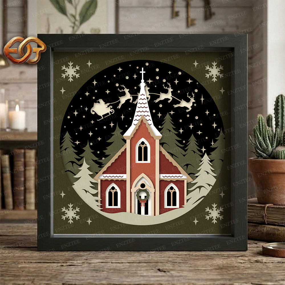 Christmas Church Shadow Box SVG for Cricut | 3D Layered SVG Paper Cut Light Box Template 2