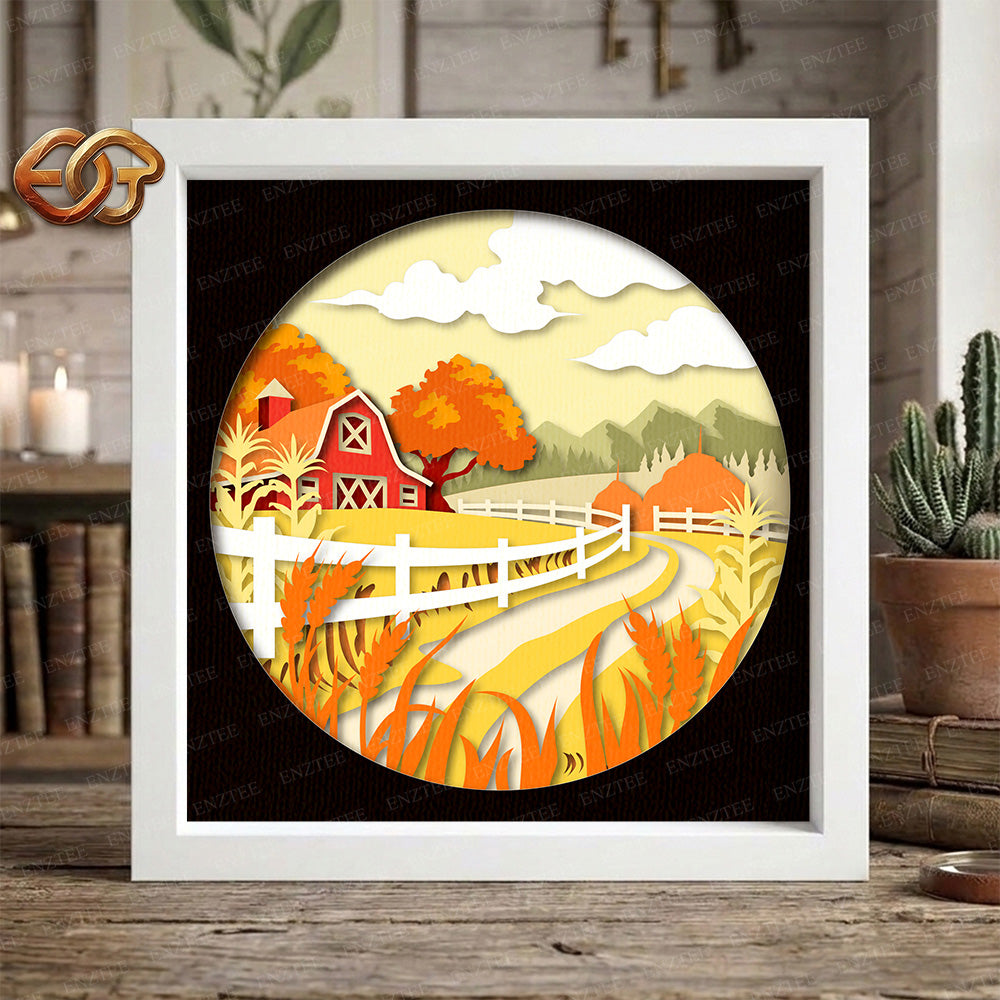 Farm Landscape Shadow Box SVG for Cricut | 3D Layered SVG Paper Cut Light Template