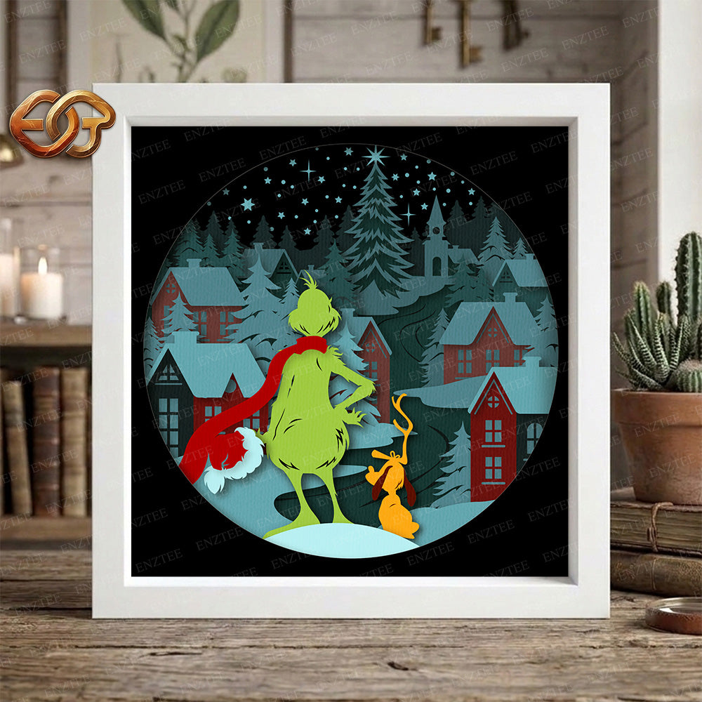 Winter Town Shadow Box SVG for Cricut | 3D Layered SVG Paper Cut Light Template 7