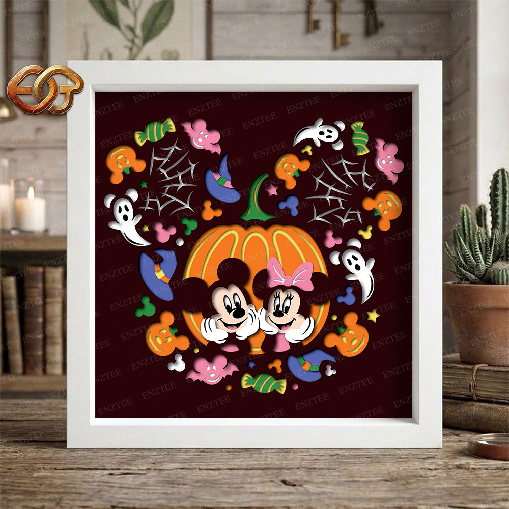 Pumpkin Mouse Couple Shadow Box SVG for Cricut | 3D Layered SVG Paper Cut Light Template 6