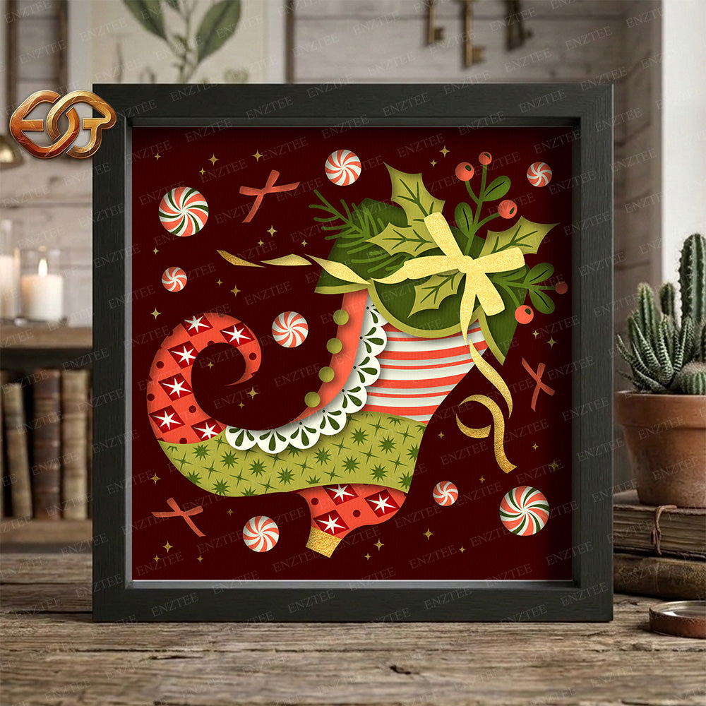 Elf Shoe Shadow Box SVG for Cricut | 3D Layered SVG Paper Cut Light Template