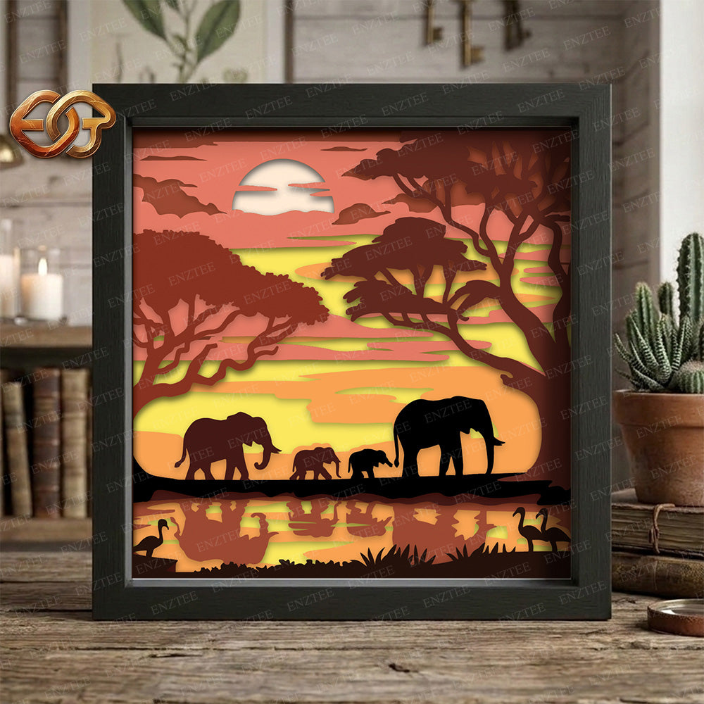 Elephant Shadow Box SVG for Cricut | 3D Layered SVG Paper Cut Light Template